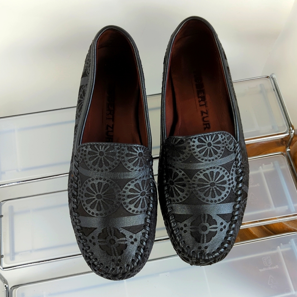 Robert Zur Leather Driving Moccasin / Loafer Black US Size 5.5